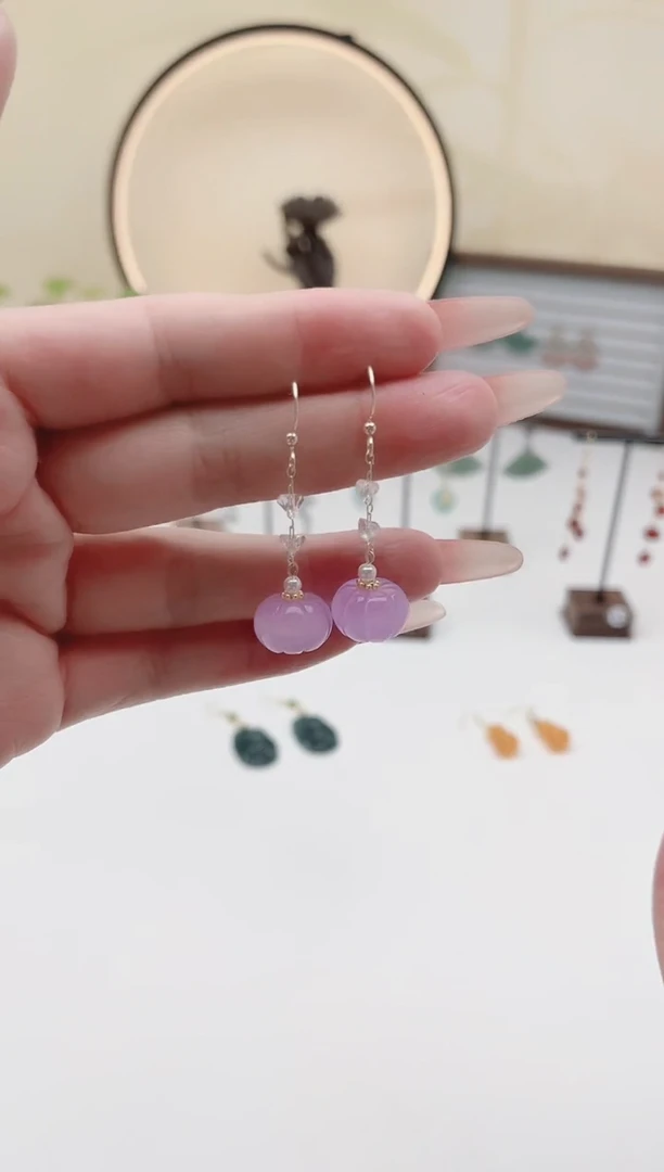 未镶嵌耳饰玛瑙/玉髓00紫色南瓜