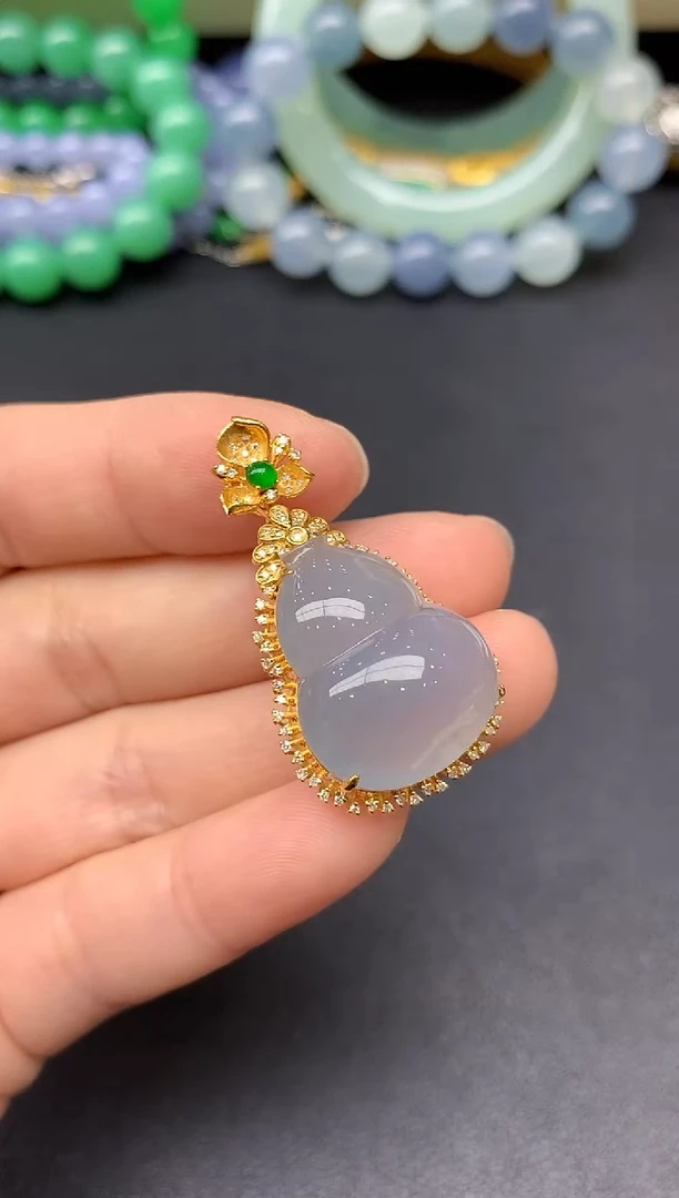 颈饰18K金镶嵌翡翠332-雪姐翡翠天天见