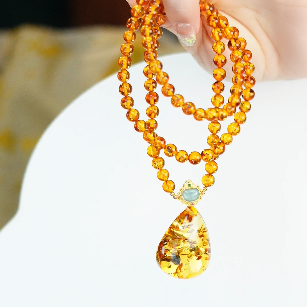 東芳珠宝-俄罗斯天然花珀吊坠项链