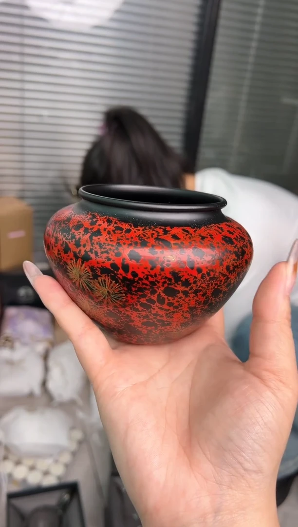 大漆建水  红金