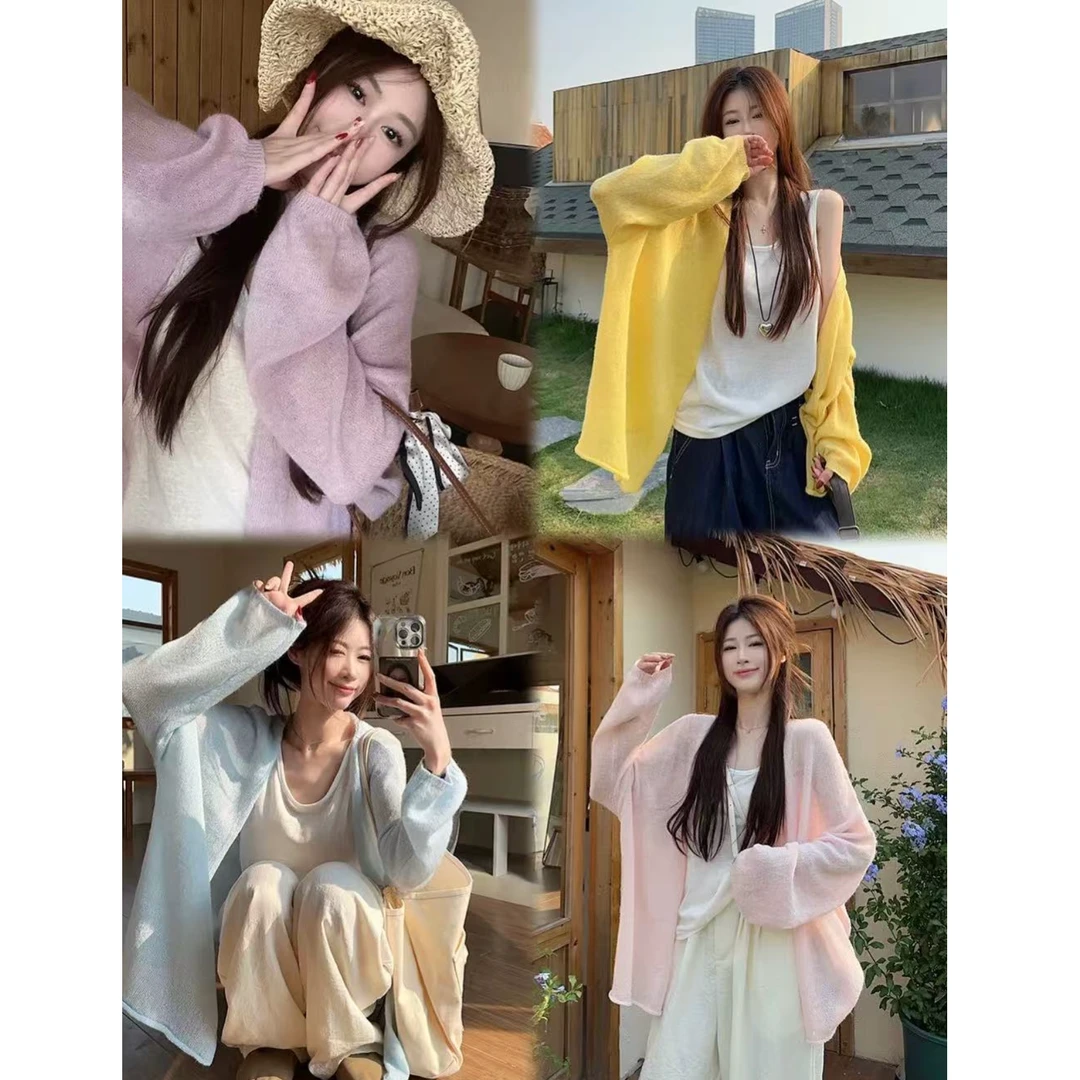 慵懒风奶油衫松弛感软糯毛衣女春夏新款纯色法式温柔针织开衫女