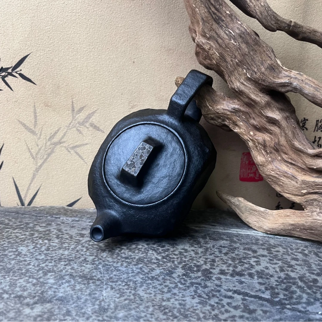 天然冰碛岩黑金天青黑色手工石茶壶纯手工茶具高端茶器送礼佳品