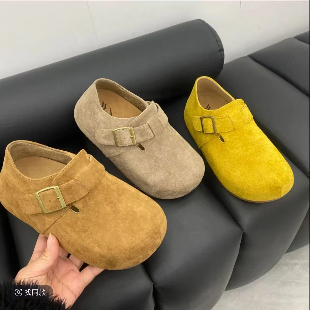 真皮爆款圆头复古厚底勃肯鞋女2025新款夏季百搭增高休闲时尚鞋子