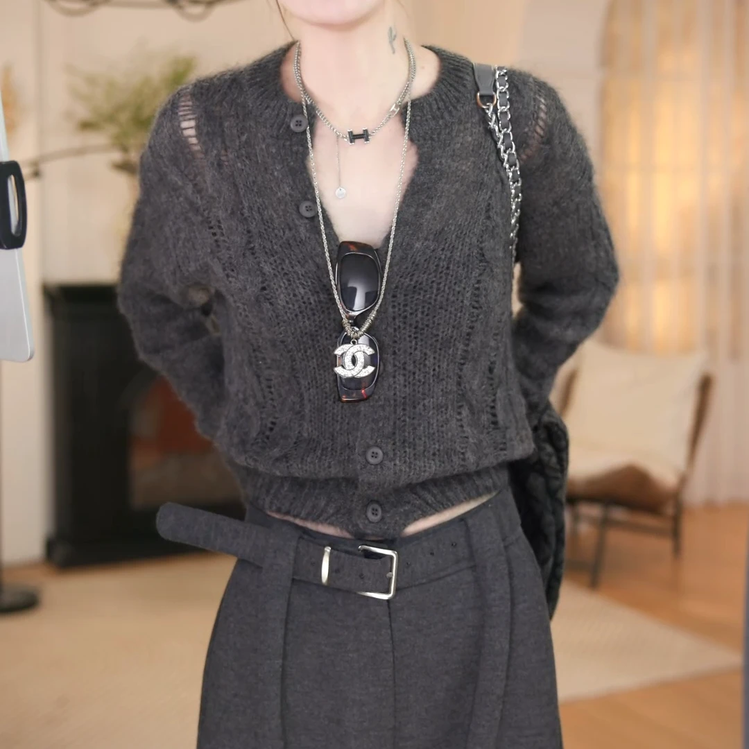 秋季新款绒感针织毛衣宽松显瘦开衫百搭外套C6231