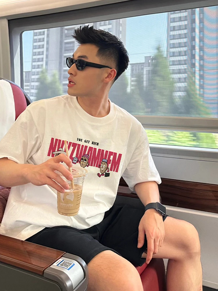 【重磅纯棉】夏季圆领宽松白色休闲半袖潮流新款韩版上衣男短袖T恤