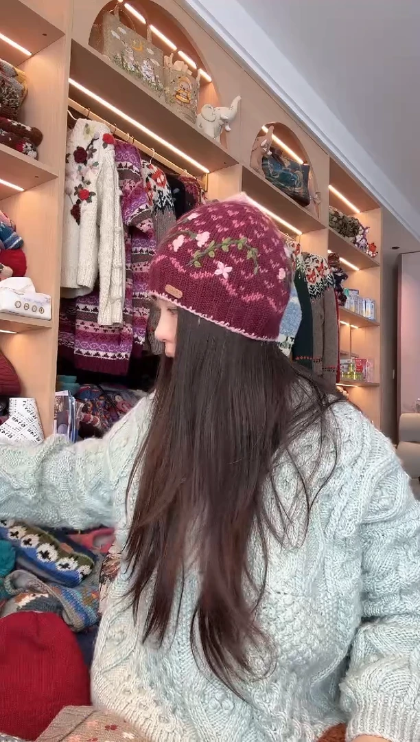 羊毛紫色小丸子帽57头围