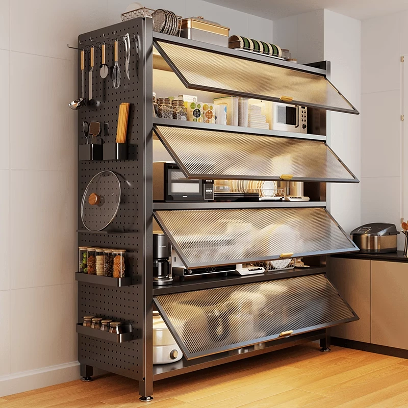 厨房置物架落地多层防尘收纳柜子家用多功能碗柜餐边柜橱柜储物柜