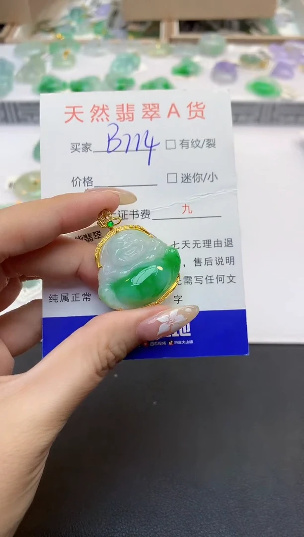 翡翠18K金镶嵌颈饰天然缅甸a货翡翠