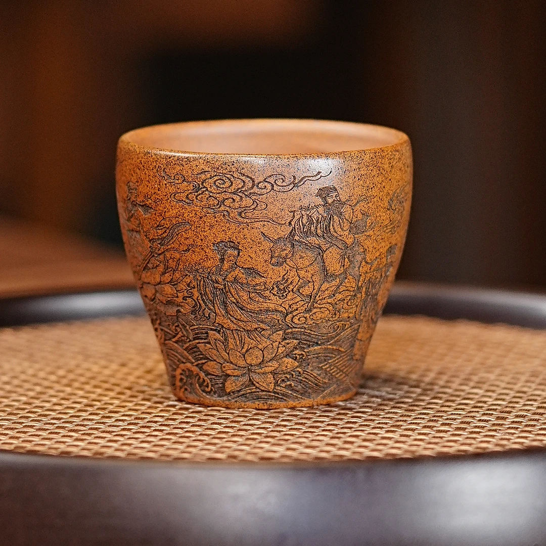【砂韵天成】原矿龙骨金砂泥料刻绘八仙过海主人杯品茗杯紫砂杯