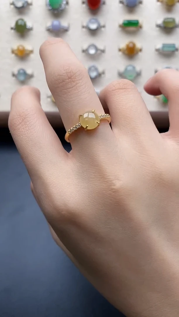 银S925镶嵌戒指翡翠一物一证一礼盒