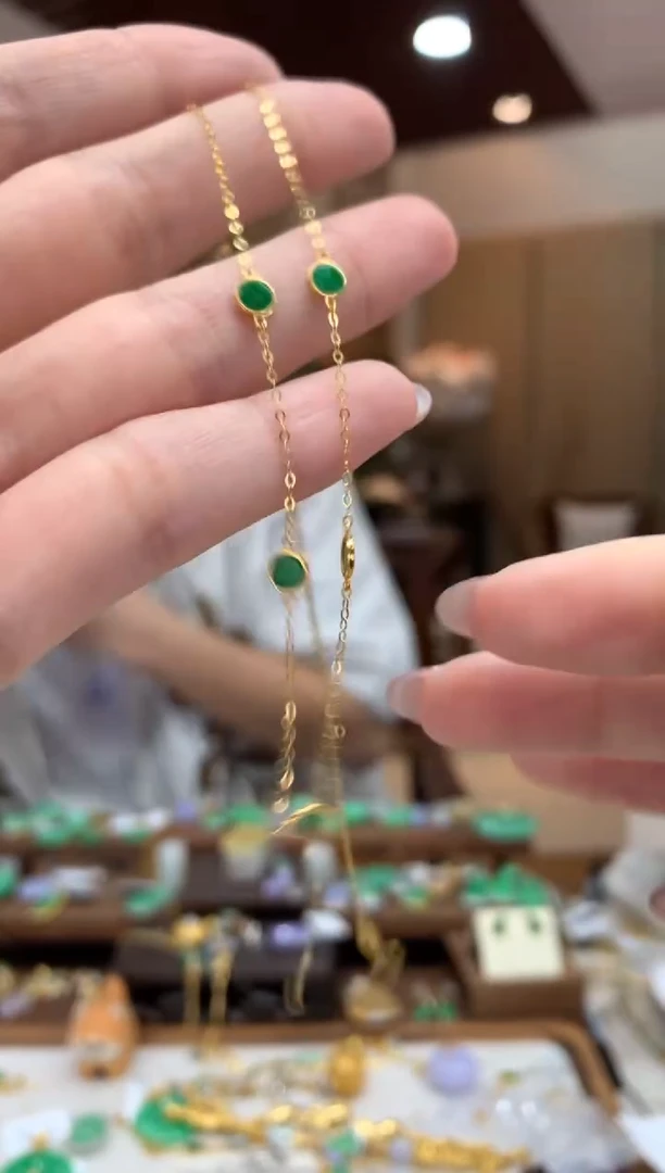 翡翠18K金镶嵌套链套链