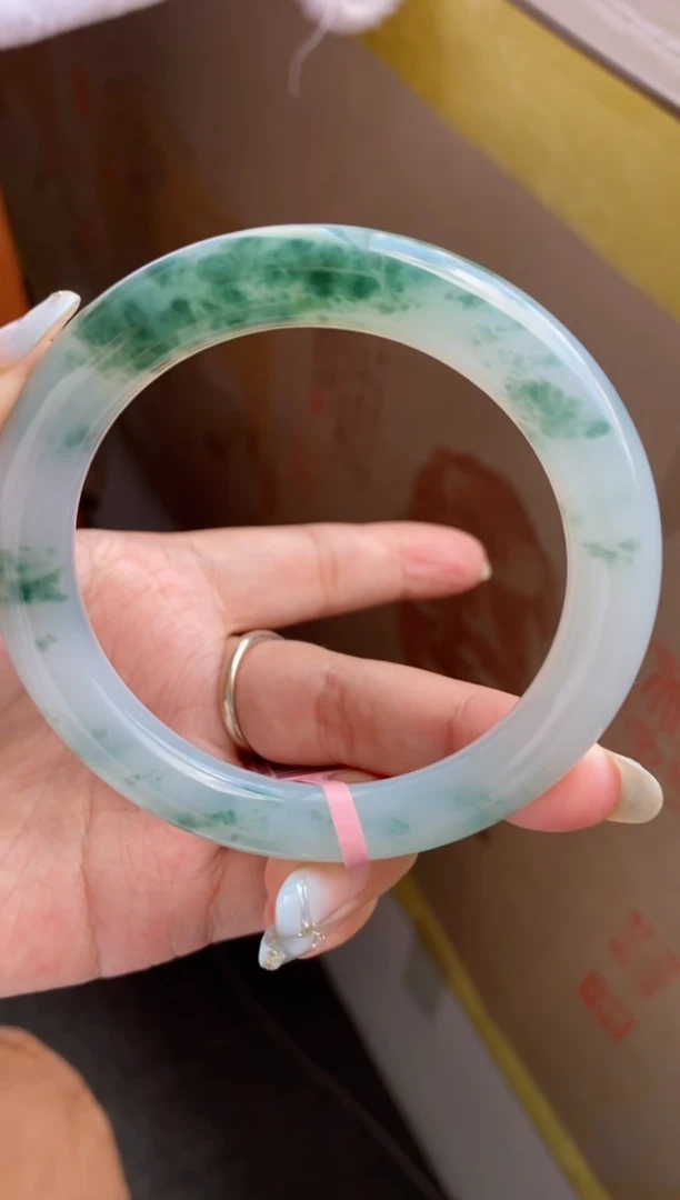 未镶嵌手镯翡翠（巨天漏）老坑果冻冰胶牛奶底飘花圆条34号