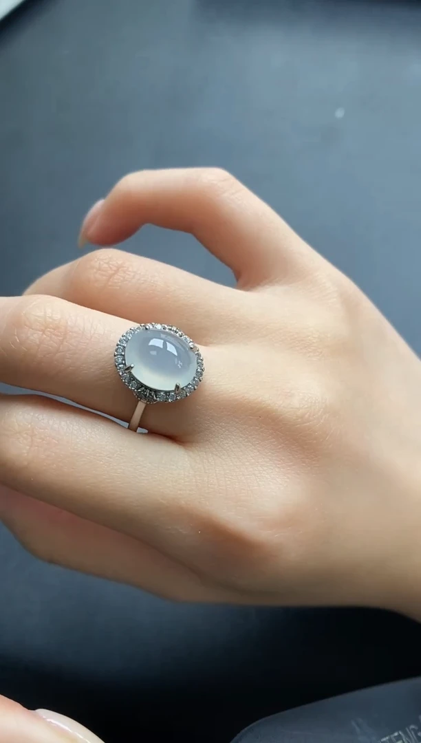 银S925镶嵌戒指翡翠一物一证一礼盒