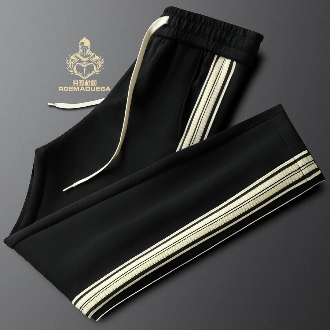 ROEMADUEGA劳玛杜伽男士休闲裤秋冬厚款修身直筒刺绣条纹撞色卫裤