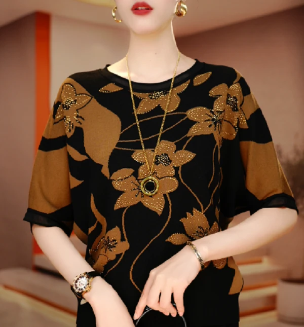 新款夏季琉璃冰感丝短袖上衣女舒适透气上衣V25Q369