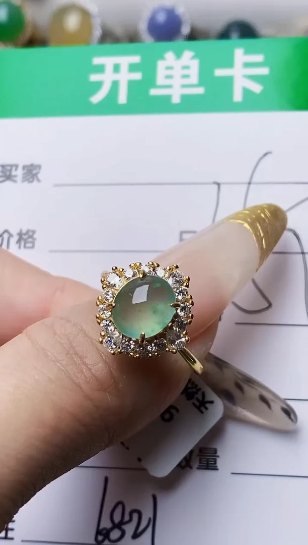 银S925镶嵌戒指翡翠蓝*6281
