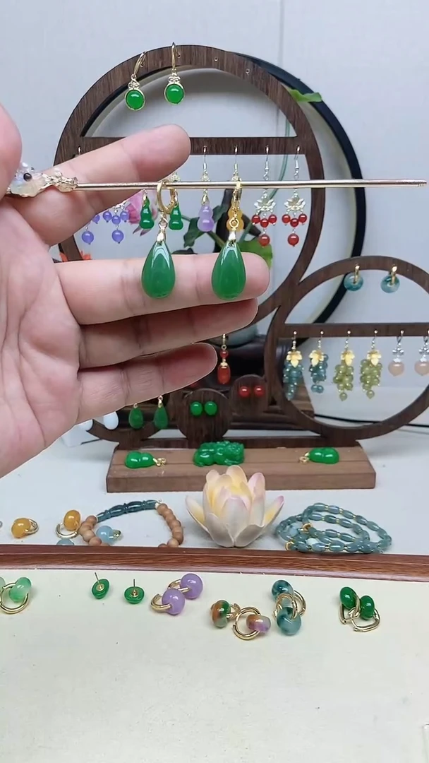 和田玉14K金镶嵌耳饰140号