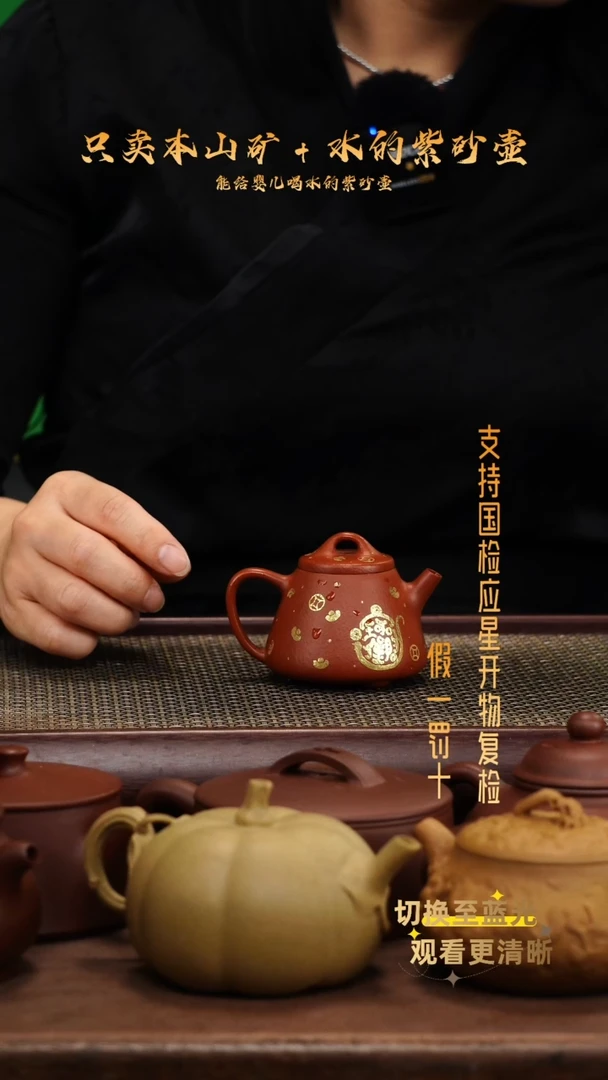 茶壶紫砂全手精选朱泥小高石瓢描金
