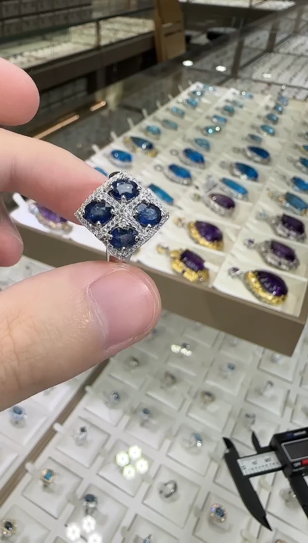 戒指蓝宝石银S925镶嵌设计款