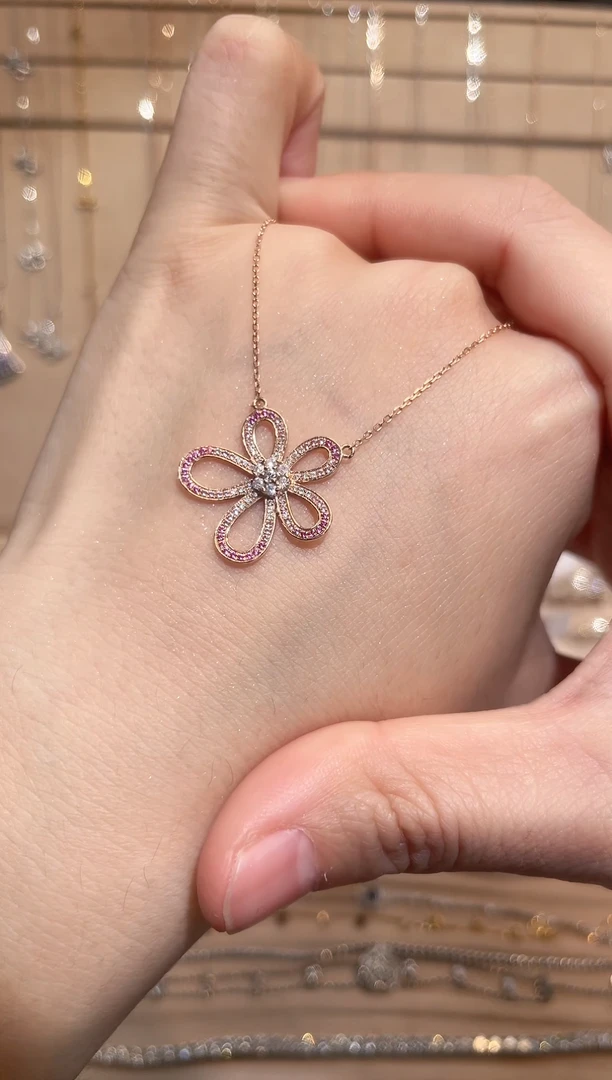 【闪购商品】彩色蓝宝石项链18K金镶嵌【月下高定】格桑花项链