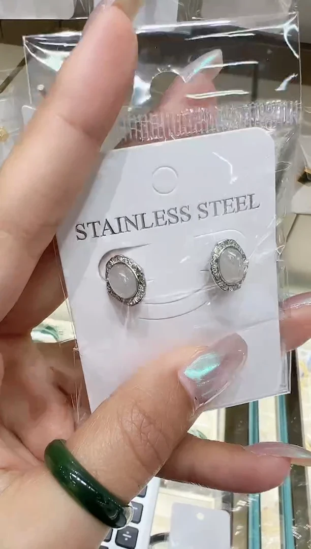 银S925镀金镶嵌和田玉耳饰@@