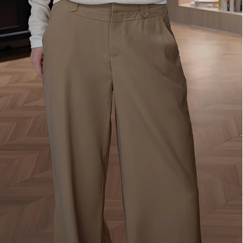 【岫前闲叙】垂坠亲肤秋冬穿搭氛围感棕阔腿休闲裤1063