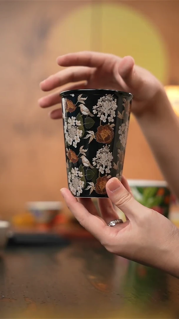 陶瓷墨染金昙【可乐杯】 黑