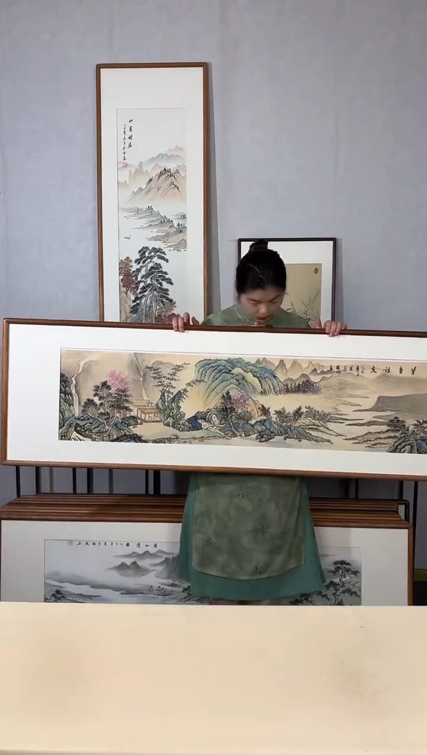 国画手绘*草堂访友52*172cm带框发货