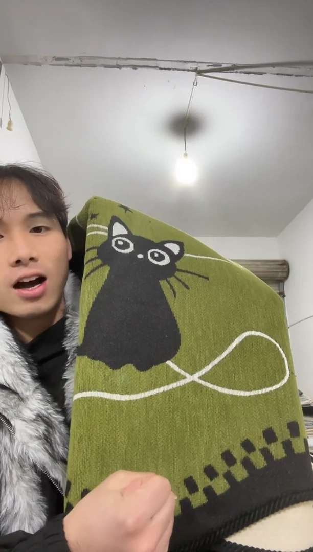 雪尼尔70*180     绿色猫