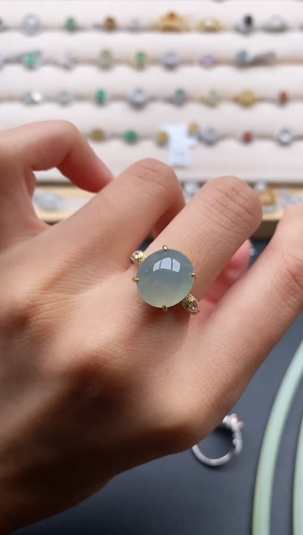 银S925镶嵌戒指翡翠222222+8