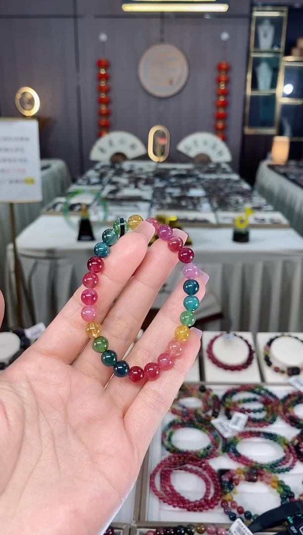 未镶嵌老矿碧玺色标彩虹单圈手串7mm+碧玺hon多样性发货一条