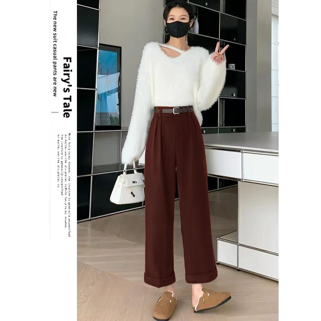 新款星空尼直筒阔腿裤九分可翻边休闲显瘦秋冬时尚高腰气质