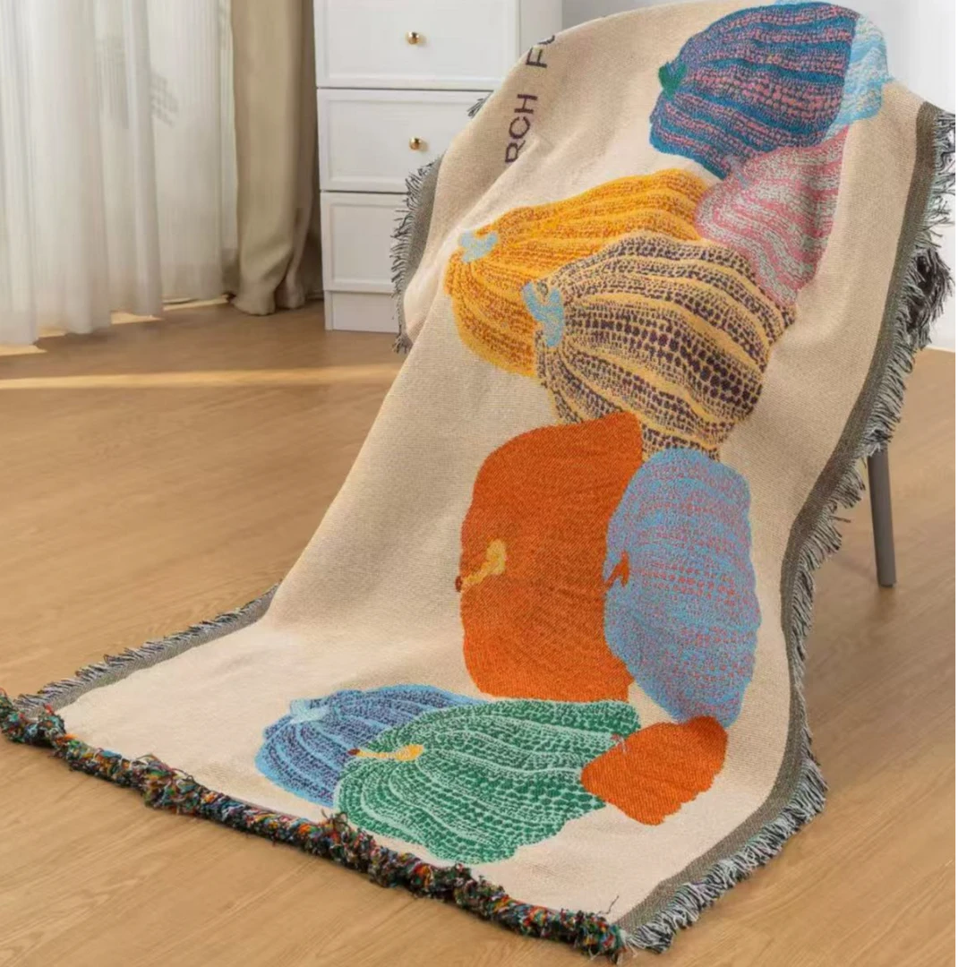 【七彩南瓜90*240+-5】三人位沙发巾折叠多功能家用加厚防尘沙发垫1