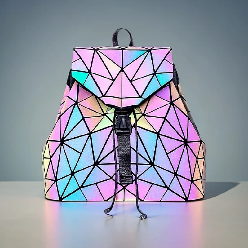 女士双肩包ins时尚镭射萎格几何背包日韩潮流原宿凤学生书包休闲