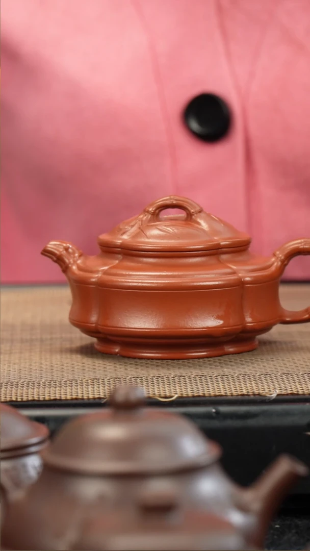 茶壶紫砂Ｆ朱泥双线竹鼓140