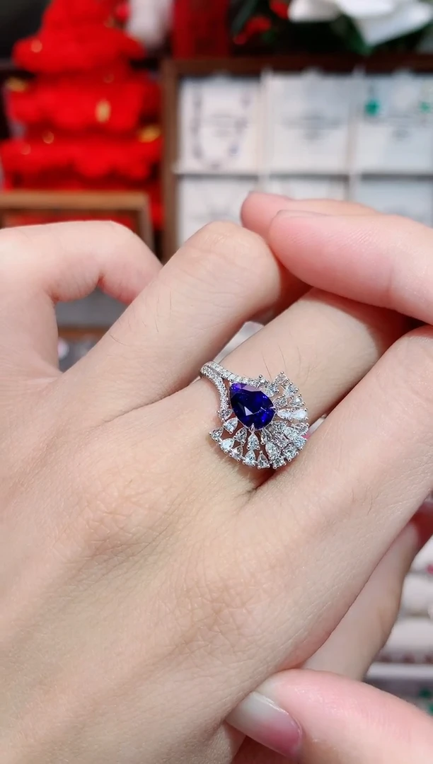 戒指蓝宝石18K金镶嵌1.53ct/天然宝石/七天无理由