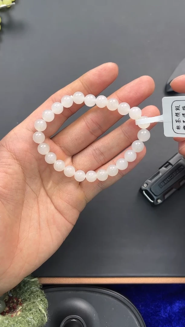 未镶嵌手串和田玉和田黑山青花手串卡8微色差