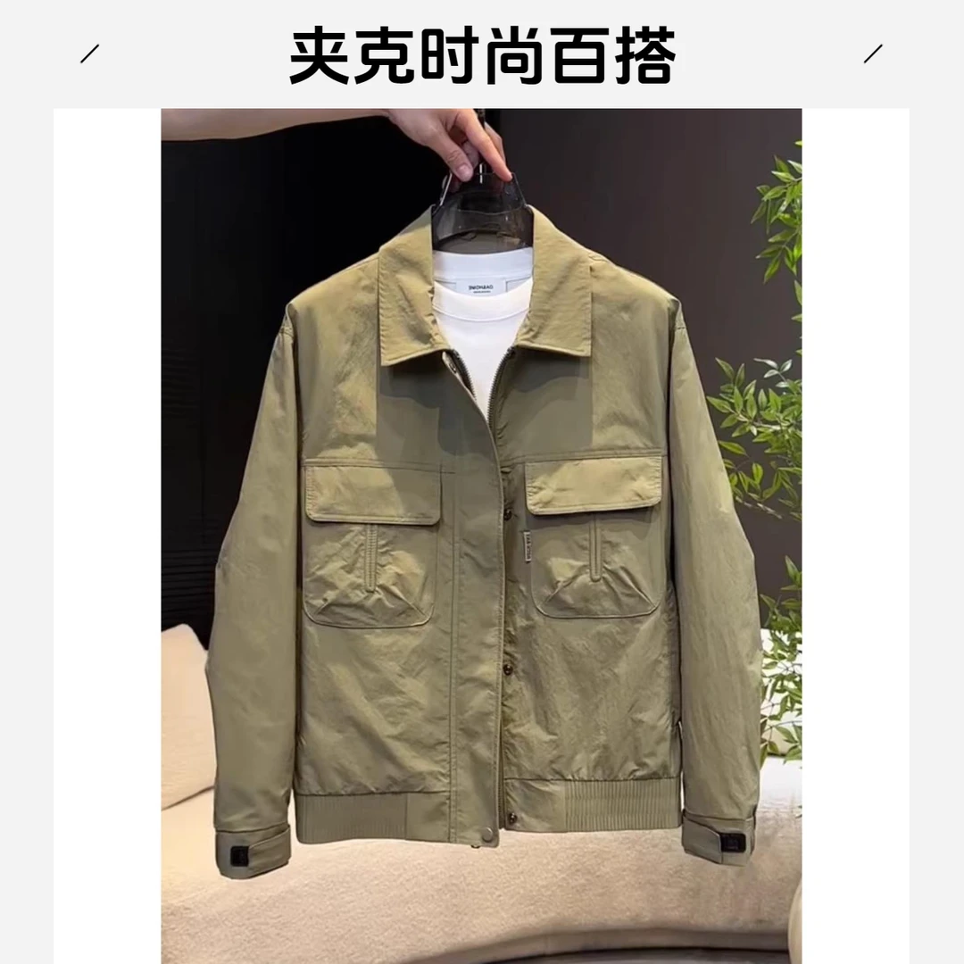 灏吉弧男士时尚户外工作服翻领夹克简单新潮宽松休闲百搭夹克上衣