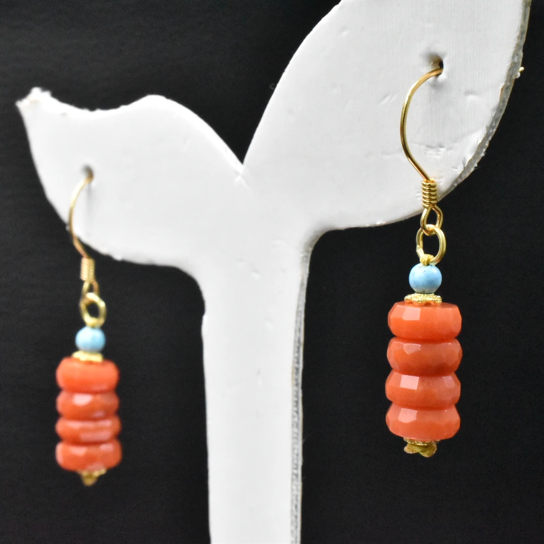 【一九珠宝】S925银南红瓦西无相隔片耳环-卡7mm  YJ9282-1