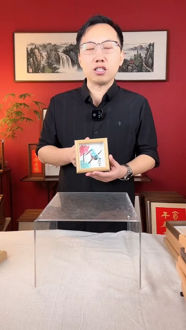 【闪购商品】国画荷花翠鸟12*12手绘摆台