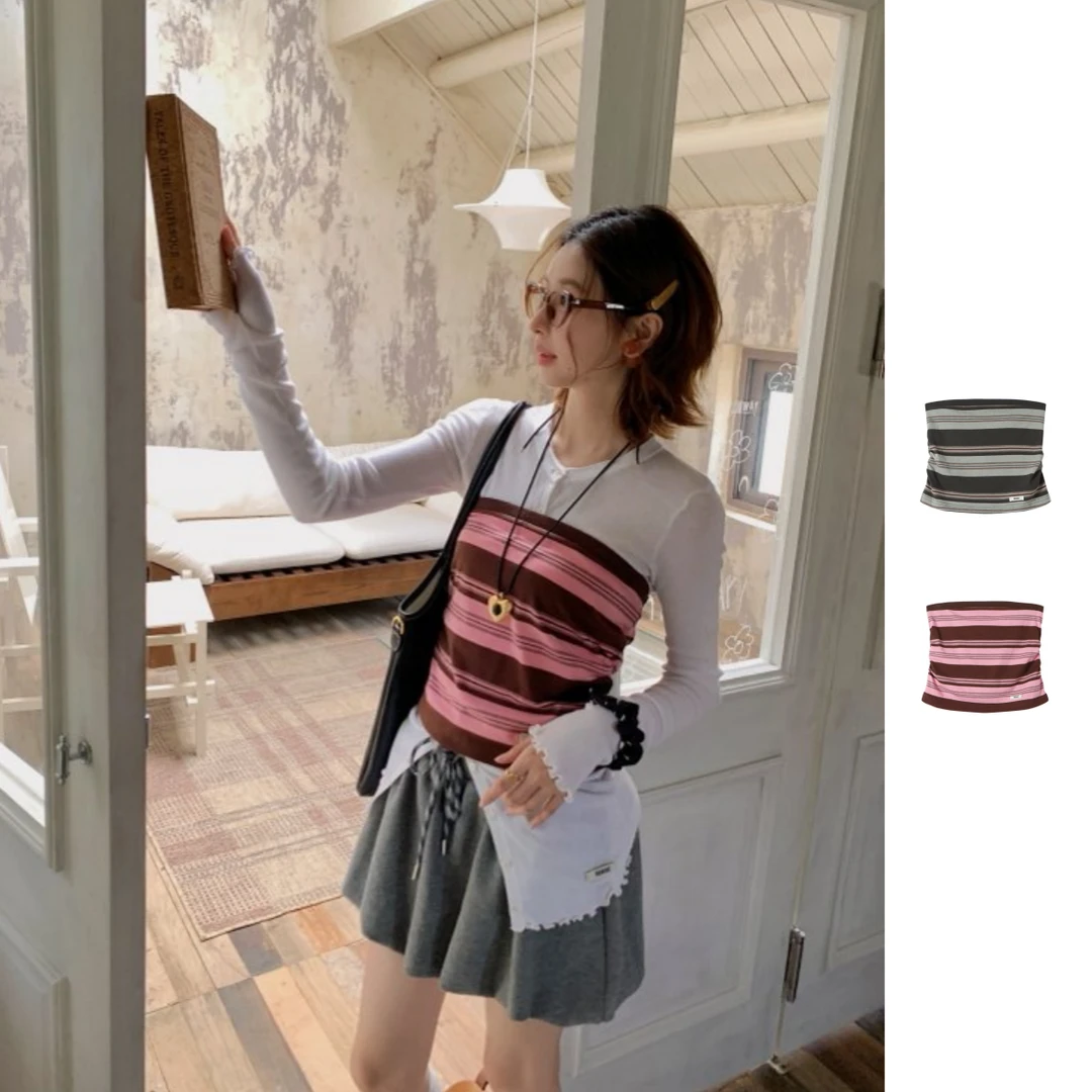 REREK   25秋季新品色织撞色条纹休闲抹胸ins小众时尚通勤