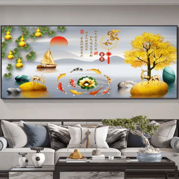 家和富贵国画山水挂画正品晶瓷装饰画客厅沙发背景墙防水防磕挂画