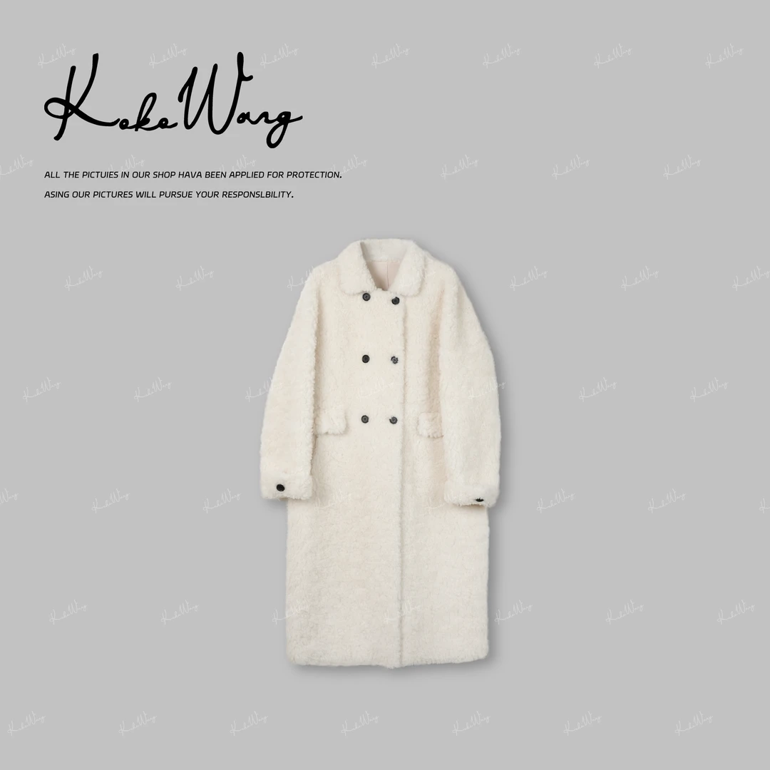 KOKO WANG【雪人】轻奢100%绵羊毛双排扣中长款加厚外套X8095L10W44