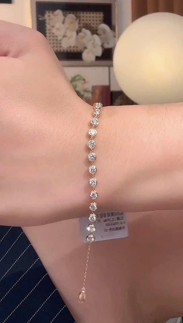 18K金镶嵌实验室培育钻石泡泡手链K黄精致款