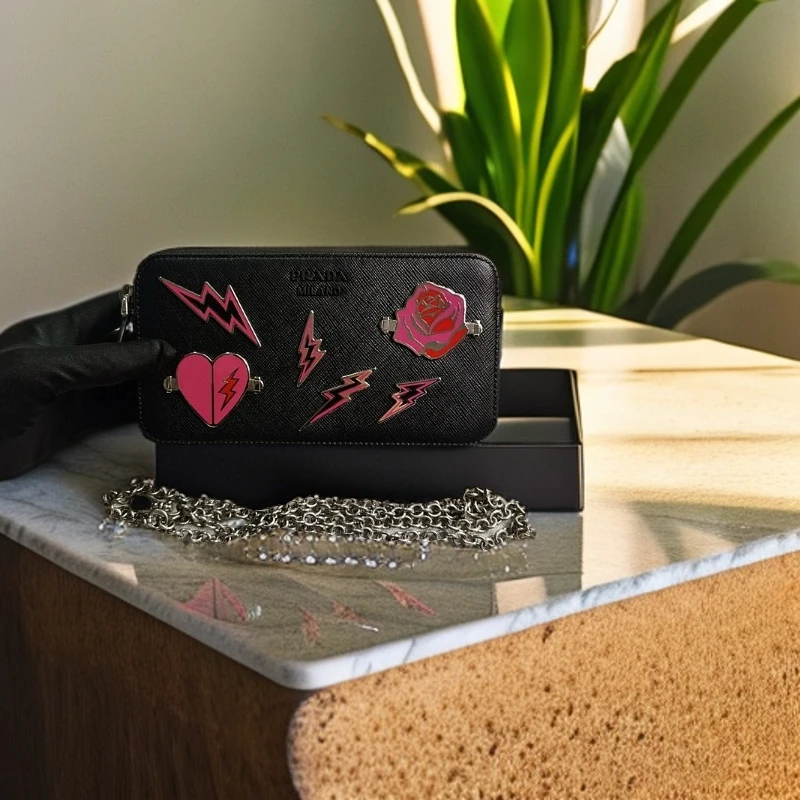 99新 Prada/普拉达 爱心闪电斜挎包482 3431