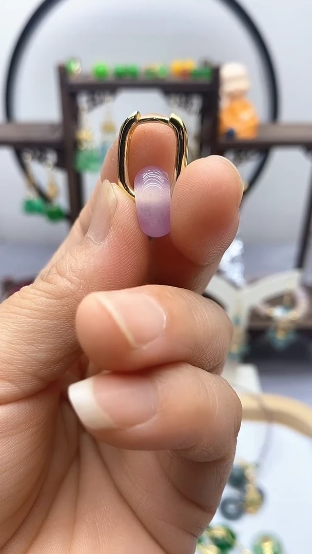 石英质玉（非洲翠）14K金镶嵌耳饰45