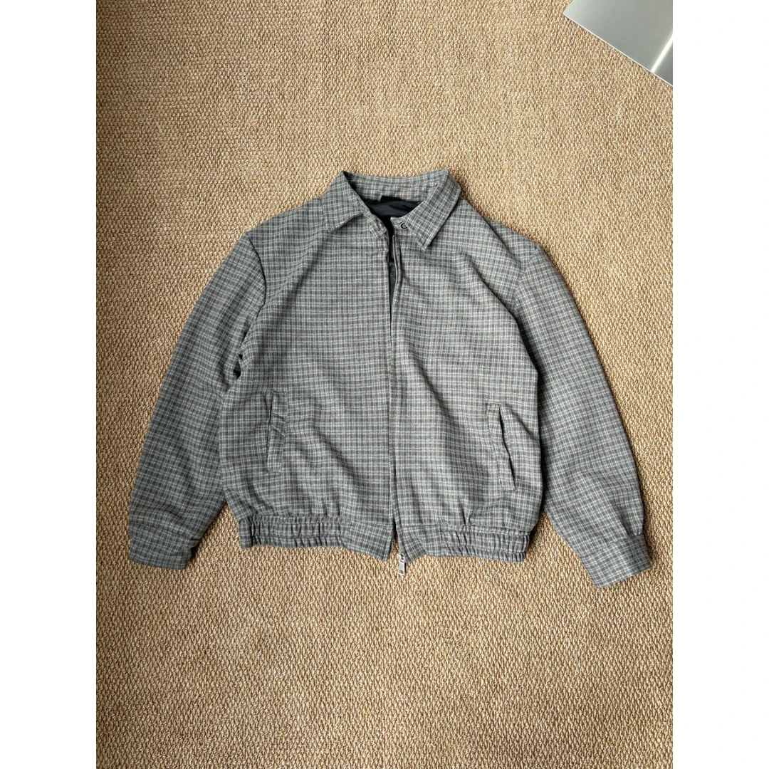 JH复古TR千鸟格仿羊绒短款夹克外套