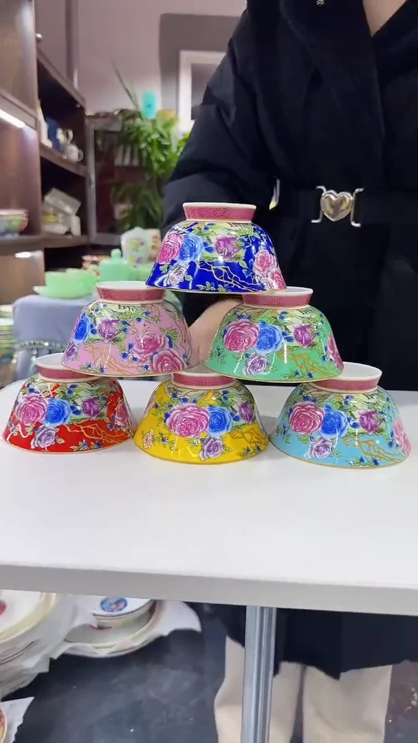 【闪购商品】瓷片景德镇花口饭碗混色6个秦坊