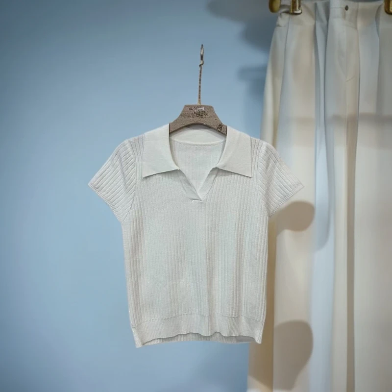 6800翻领针织上衣女款显瘦时尚百搭修身简约上衣