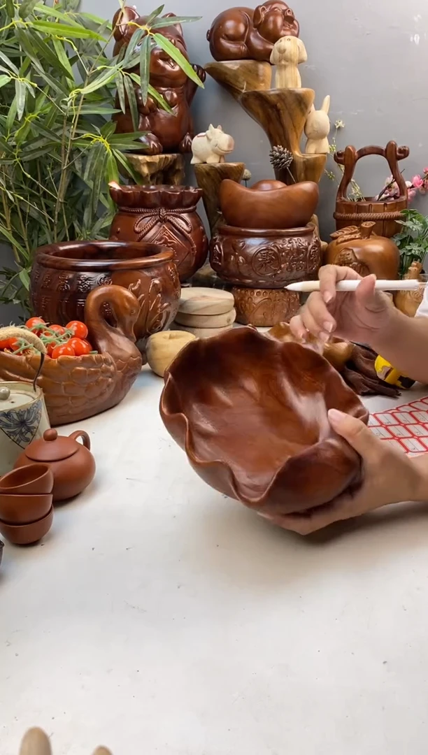 香樟木A26贝壳果盆/尺寸